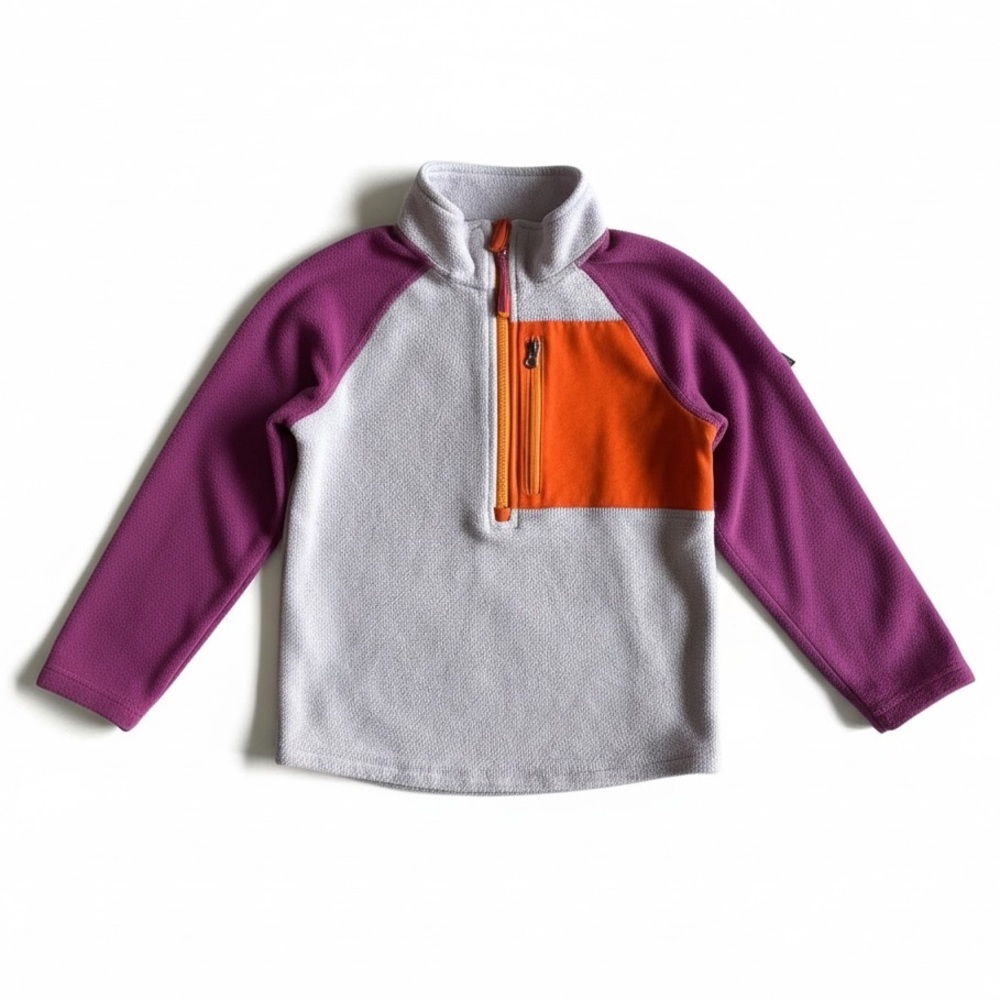 LL Bean Colorblock Fleece Quarter Zip Pullover Purple Orange Gray Kids M (5-6)